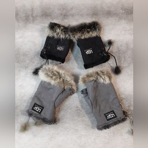 Lot of 2 Ugg Fingerless Gloves With Fur Trim